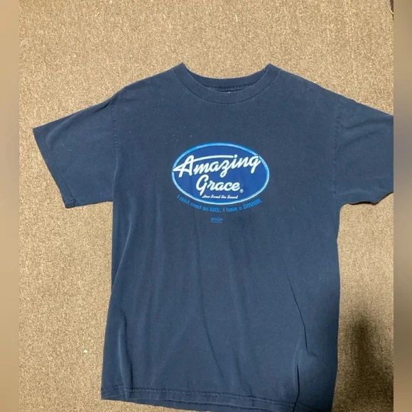 Navy Blue Vintage unisex American Idol Logo AMAZING GRACE Religous God medium - Picture 5 of 7